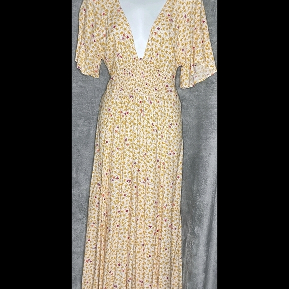Free People In Full Bloom Yellow Midi Dress Large - Picture 2 of 12